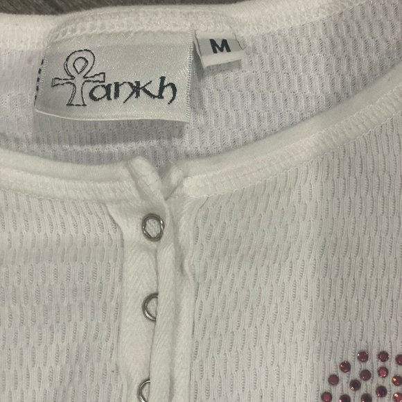 Tankh White Embellished Long Sleeve Shirt, Size Medium - Picture 6 of 13